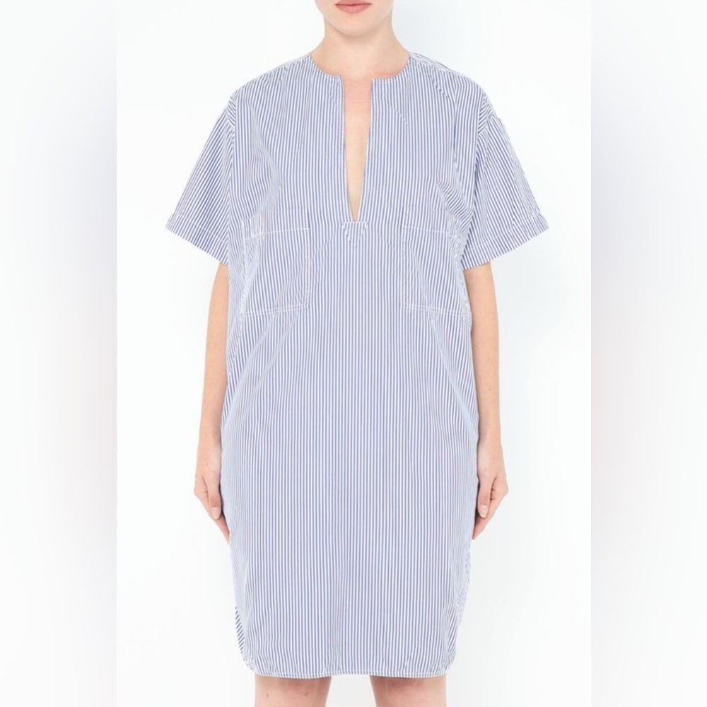 Celine Blue and White Striped Midi Dress